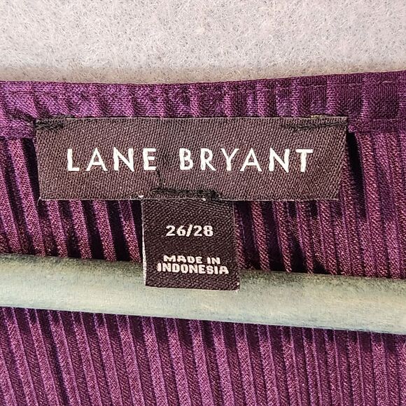 Lane Bryant‎ Pleated Blouse Womens 26/28 V-Neck Blouson Sleeve Peplum Hem Purple - Picture 2 of 7